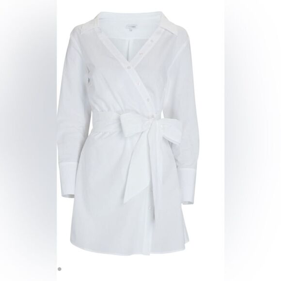 Intermix Maggie Cotton Poplin Asymmetrical Button Wrap Shirt Dress White 6 - Picture 4 of 12